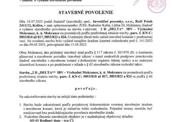 Stavebný pozemok pre DVOJDOM Delta - so stavebným povolením