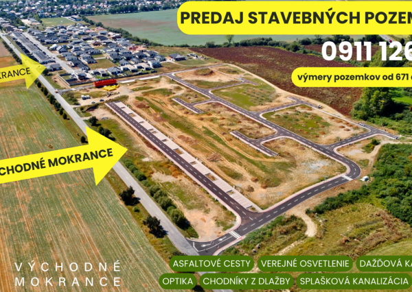 Stavebné pozemky-hotové všetky IS, chodníky, asfaltové cesty